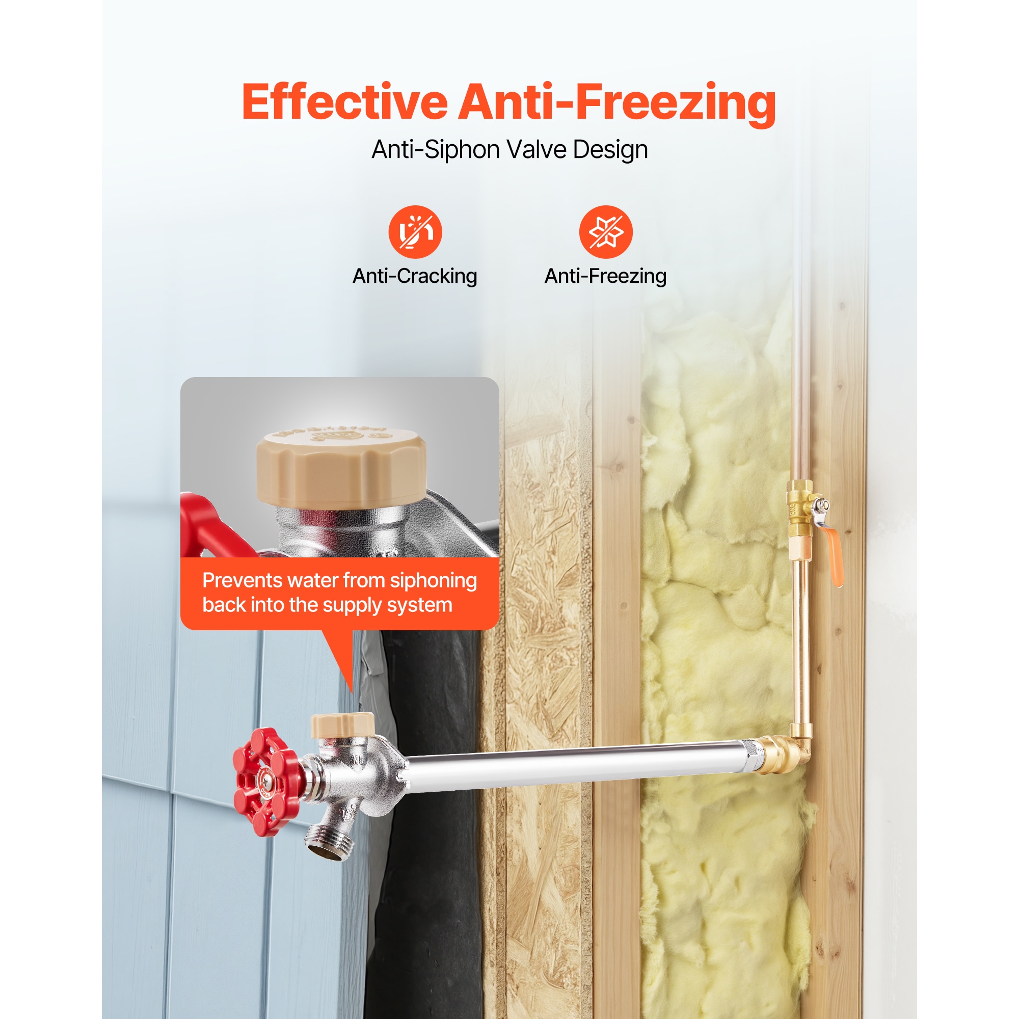 Anti-Siphon Frost-Proof Sillcock, 12" Freeze Proof Outdoor Faucet Bib With Backflow Preventer, 1/2" Push-to-Fit Connector X 3/4" Hose Bibb, No Lead Frost-free Spigot For PEX Copper CPVC Pipes_maomaolike.com